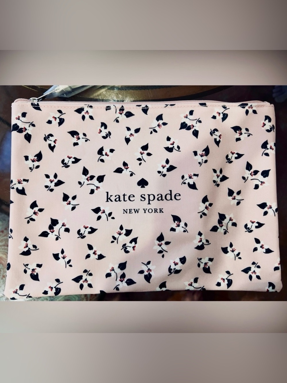 Kate Spade New York Floral Print Canvas Zip Pouch With Leather Pull - NWT